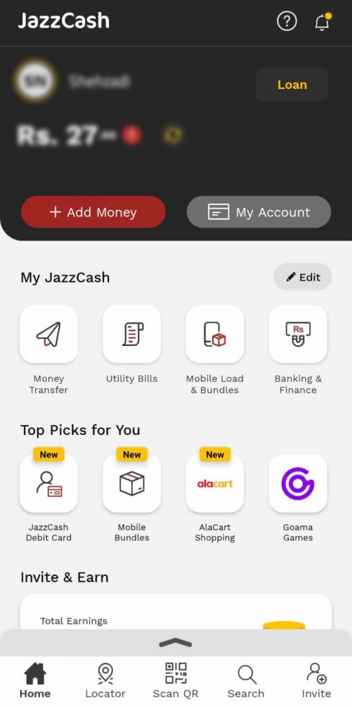 JazzCash to Easypaisa: Through the JazzCash App- Step 1