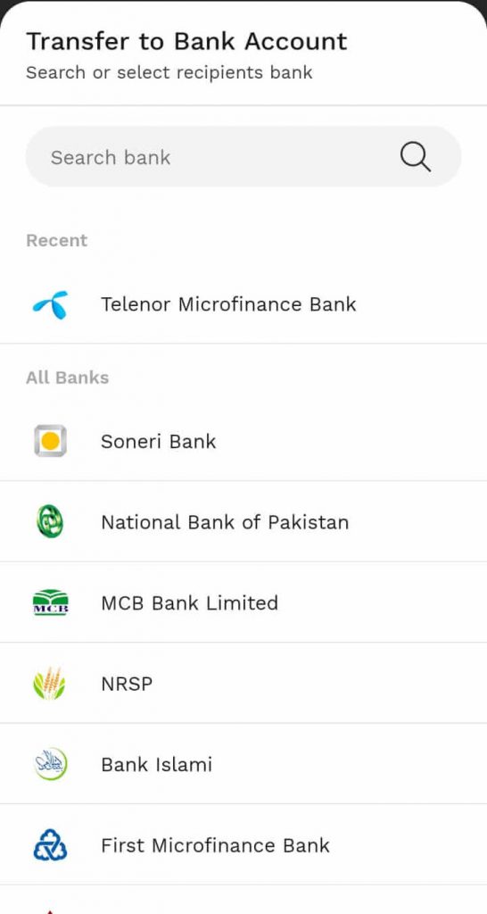 JazzCash to Easypaisa: Through the JazzCash App- Step 2