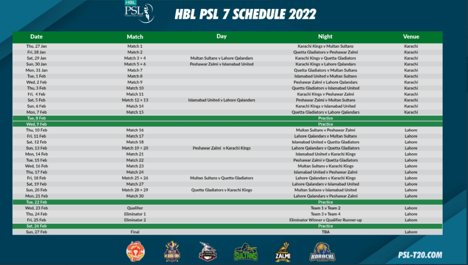 PSL 2022 schedule 