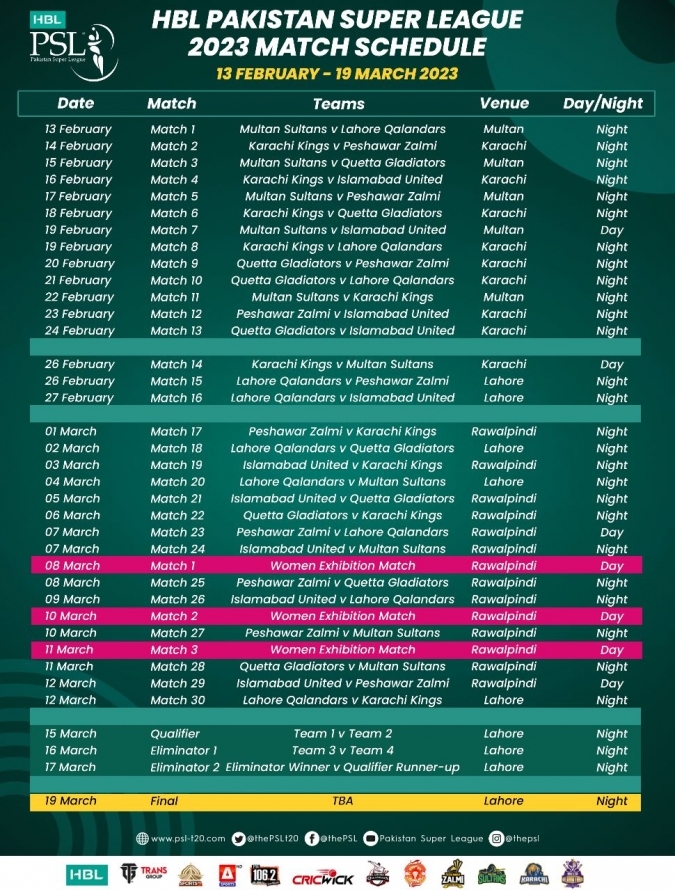 PSL 8 schedule 2023