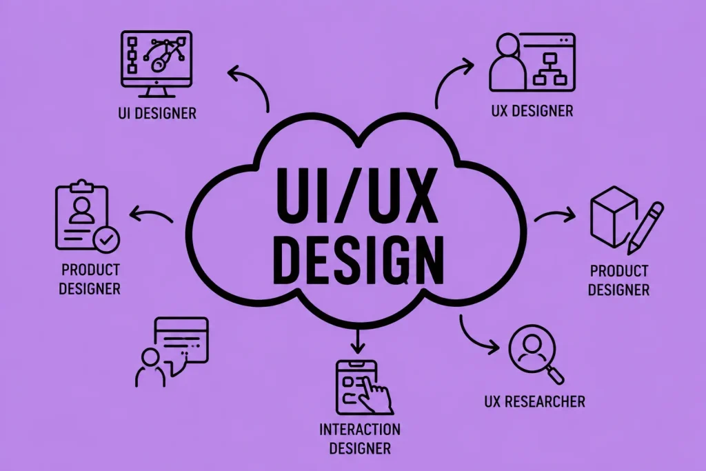 Modern UI UX design infographic featuring career paths.